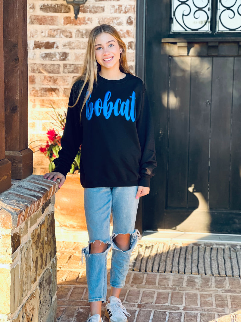 Royal Bobcats Metallic Puff Black Sweatshirt