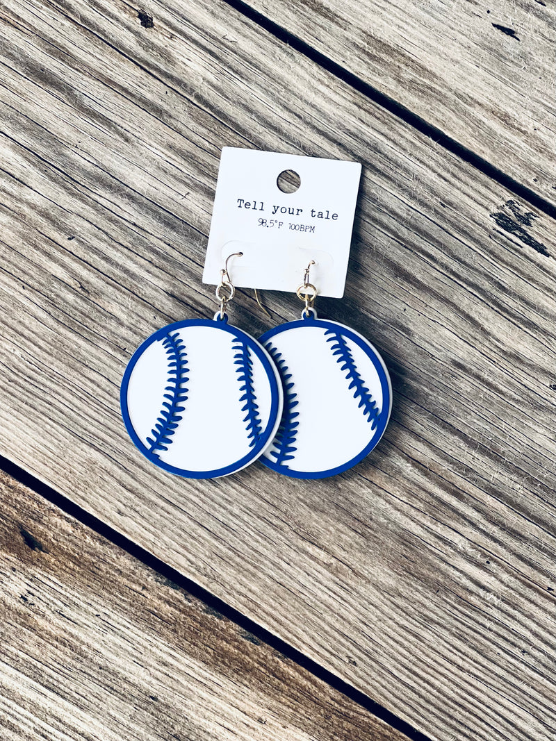 Blue Acrylic Baseball Layered Earrings