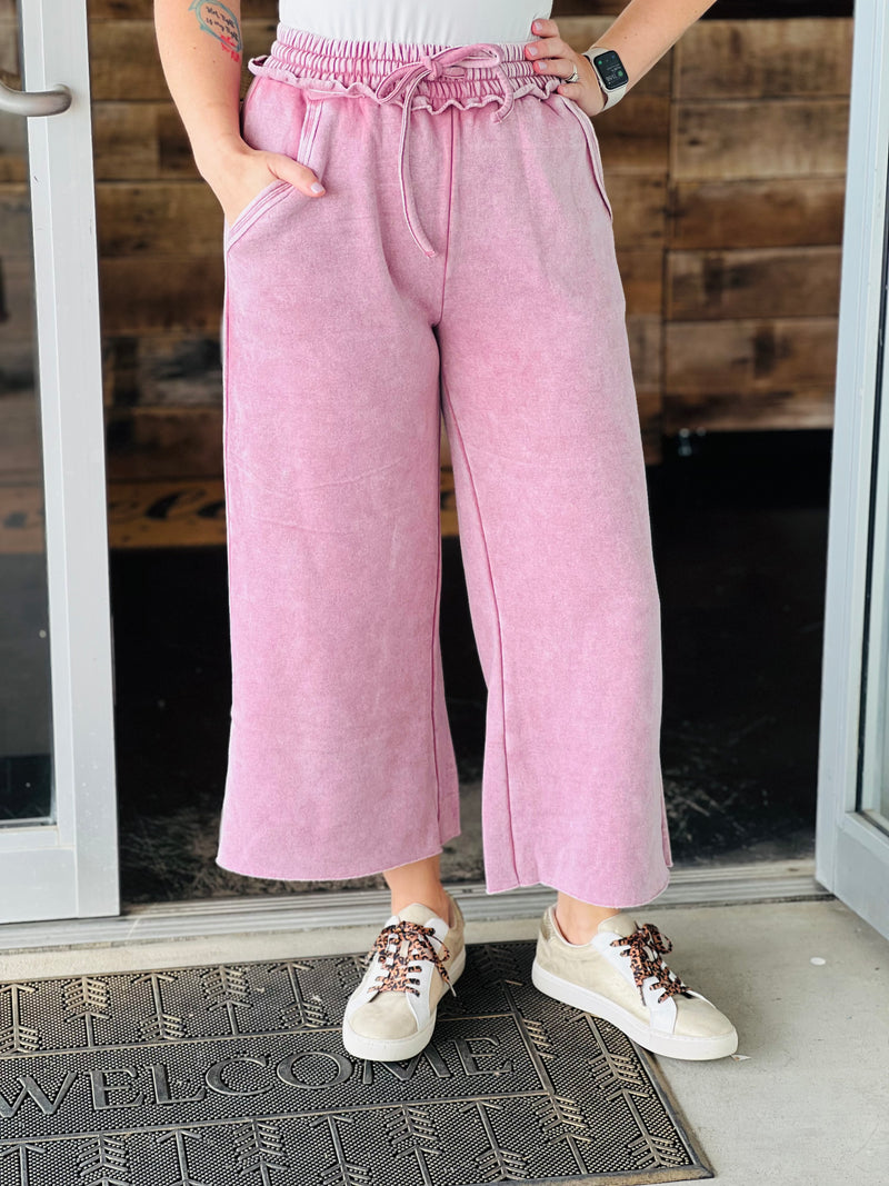 Light Rose Acid Wash Palazzo Joggers