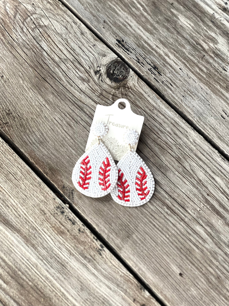 Large Baseball Beaded Dangles