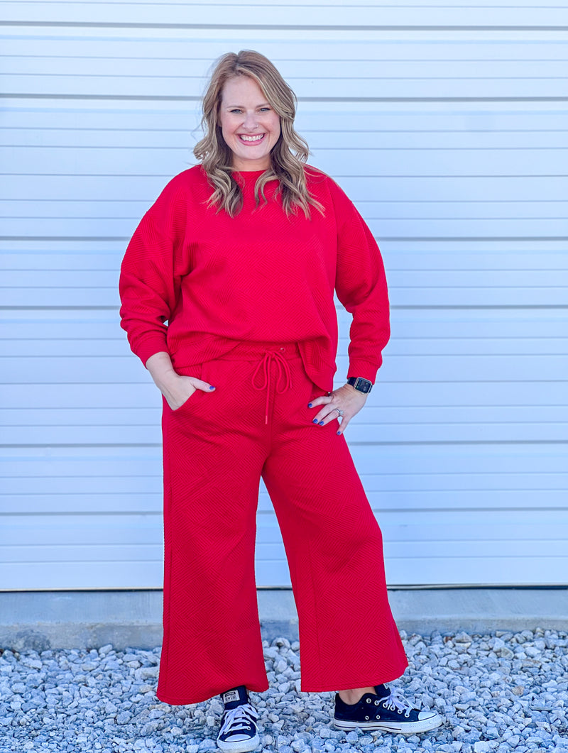 Red Textured Sweatshirt Lounge Top