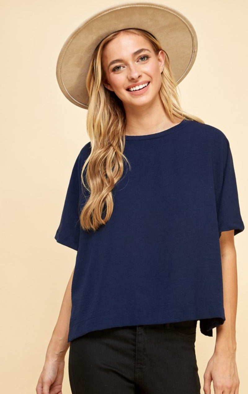 Girlfriend Navy 1/2 Sleeve Top