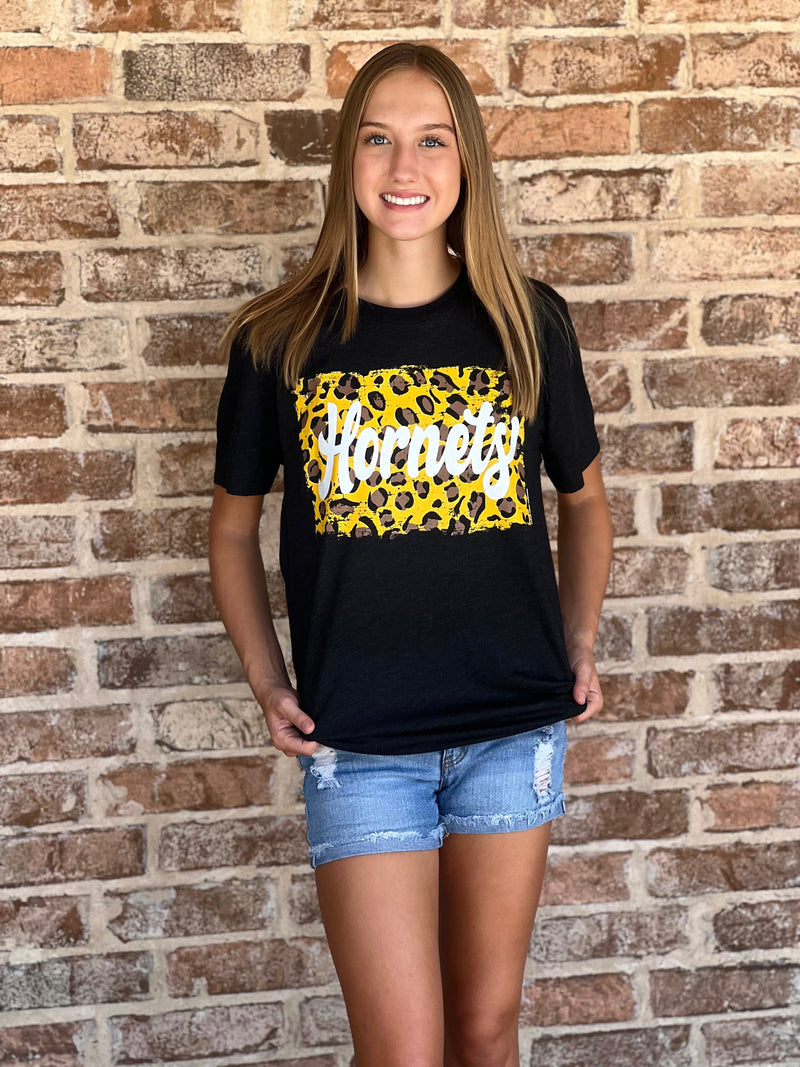 Hornets Two Tone Yellow Gold Leopard Tee