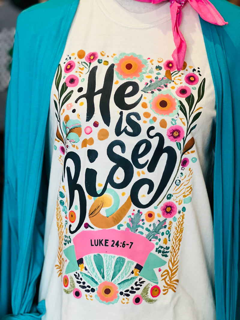 He is Risen Floral Comfort Color Tee