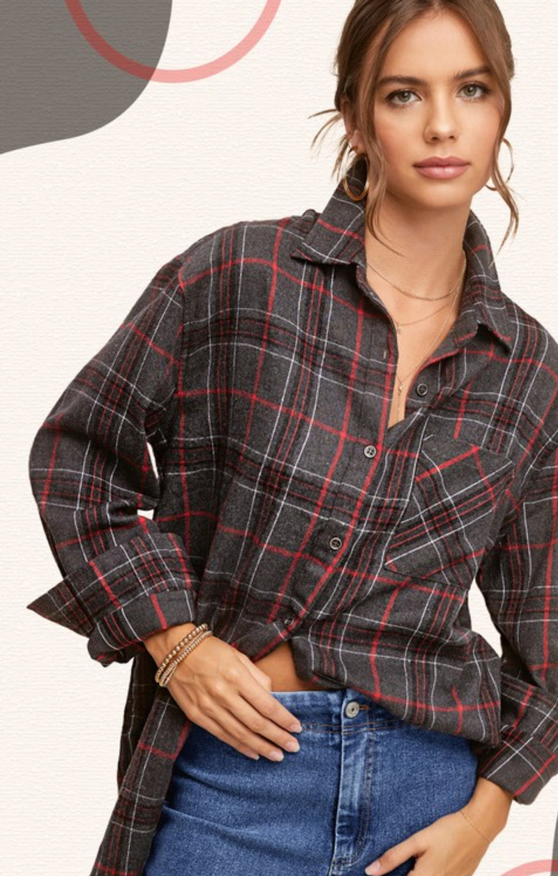 Carter Grey & Red Plaid Flannel