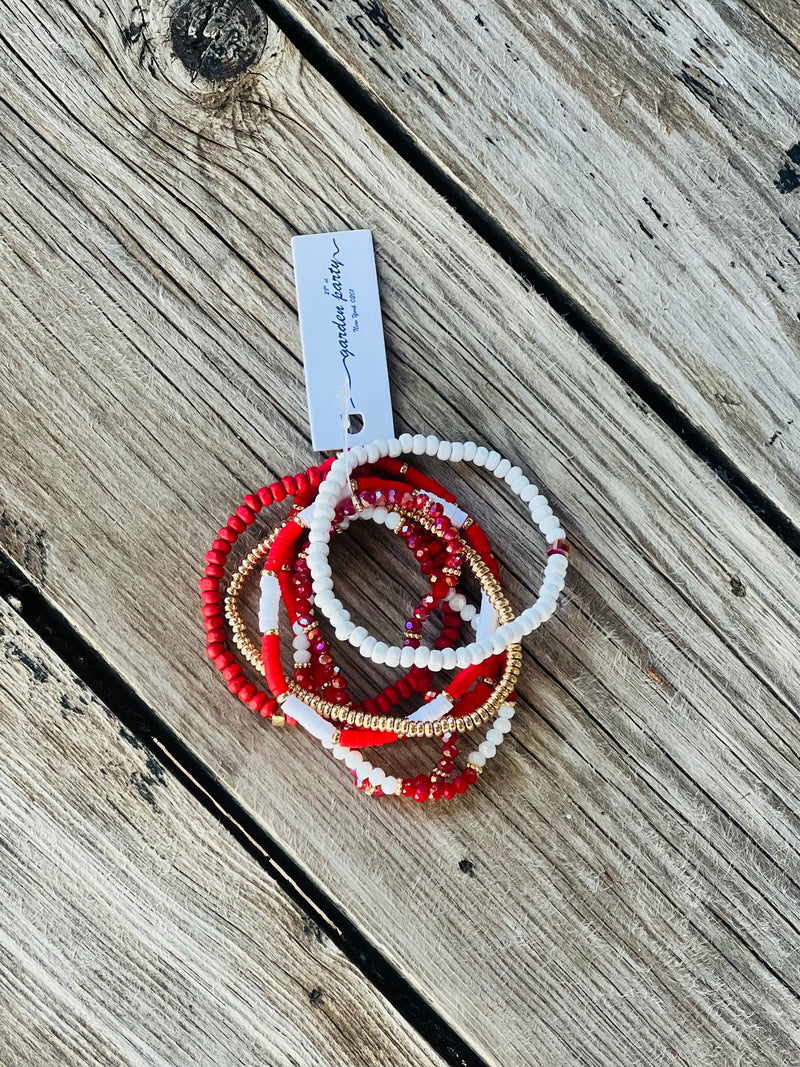 Red & White Bleacher Babe Stacked Bracelets