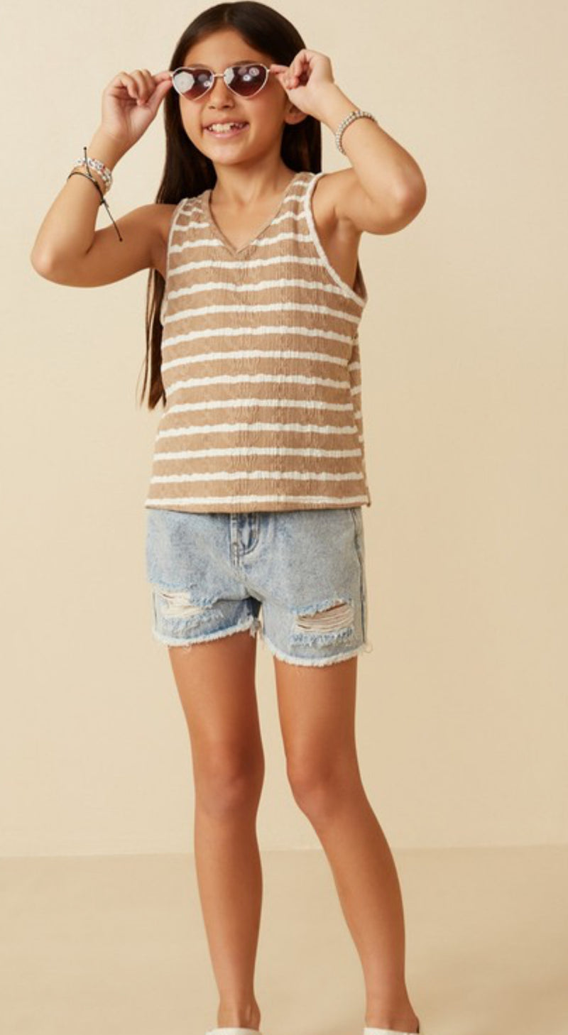 Girls Cable Textured Striped VNeck Tank