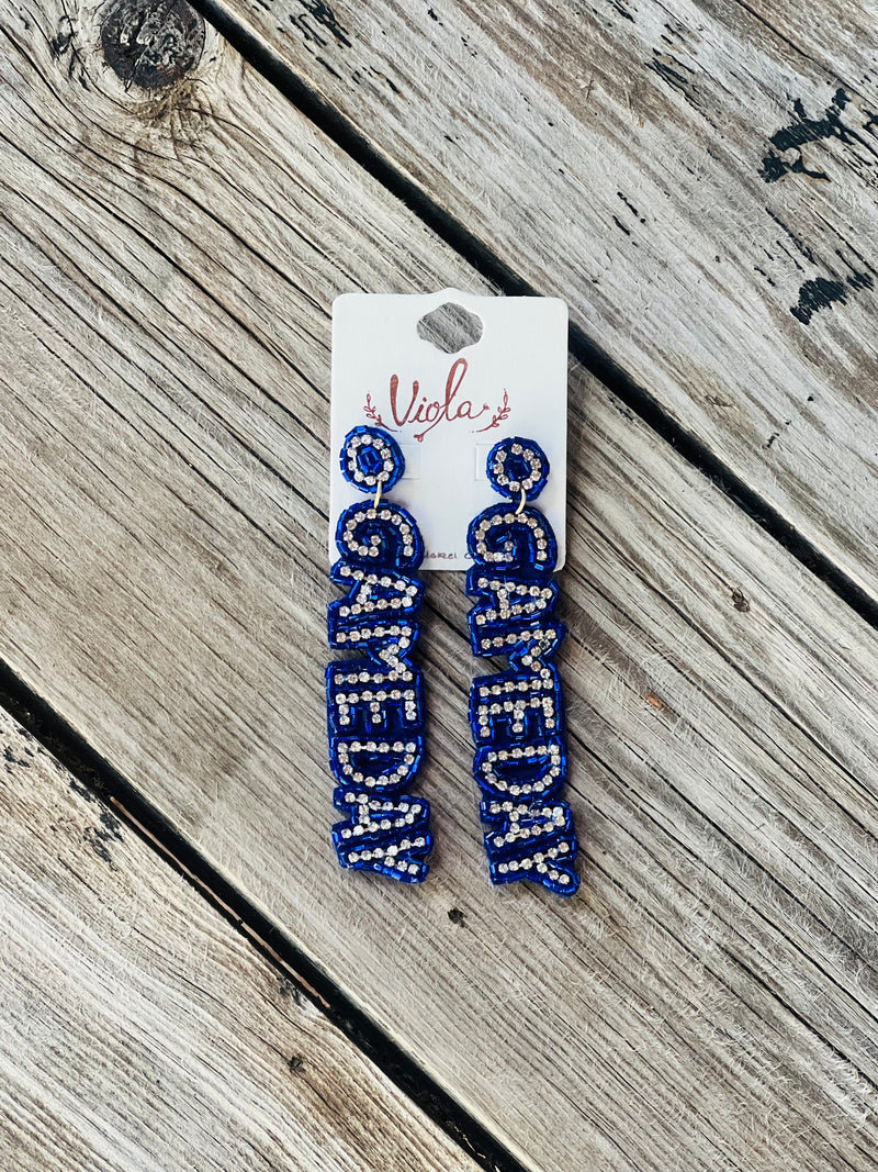 Blue & White Bling Bead Gameday Earrings