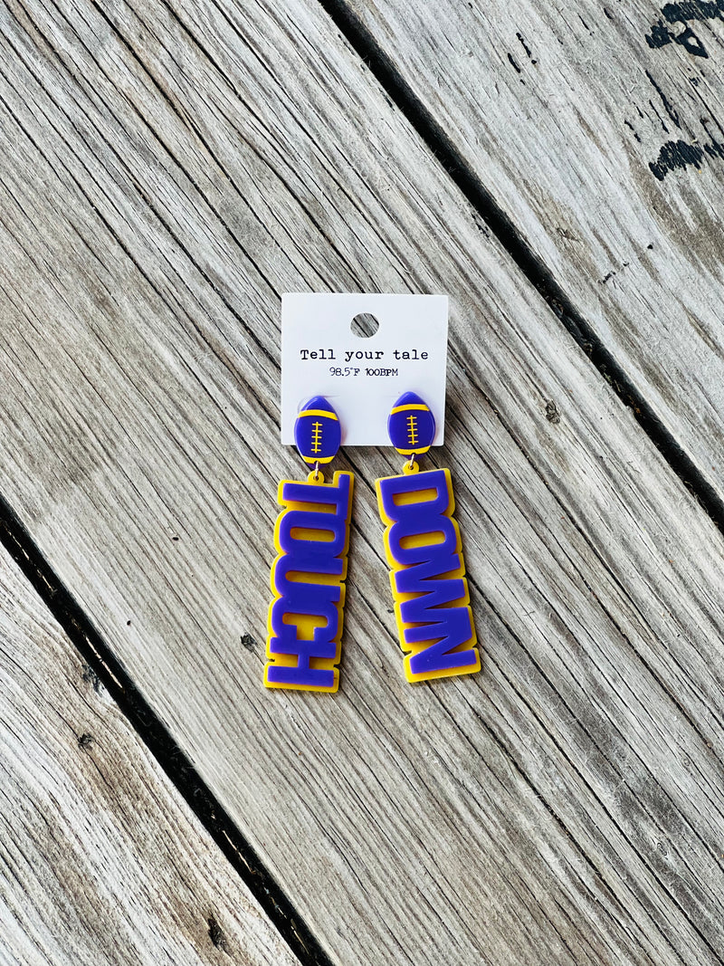 Purple & Gold Acrylic Touchdown Earrings