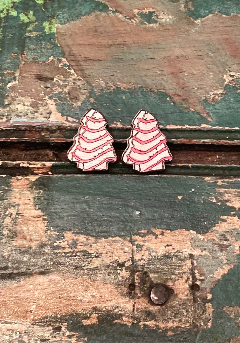 Christmas Cake Wood Stud Earrings