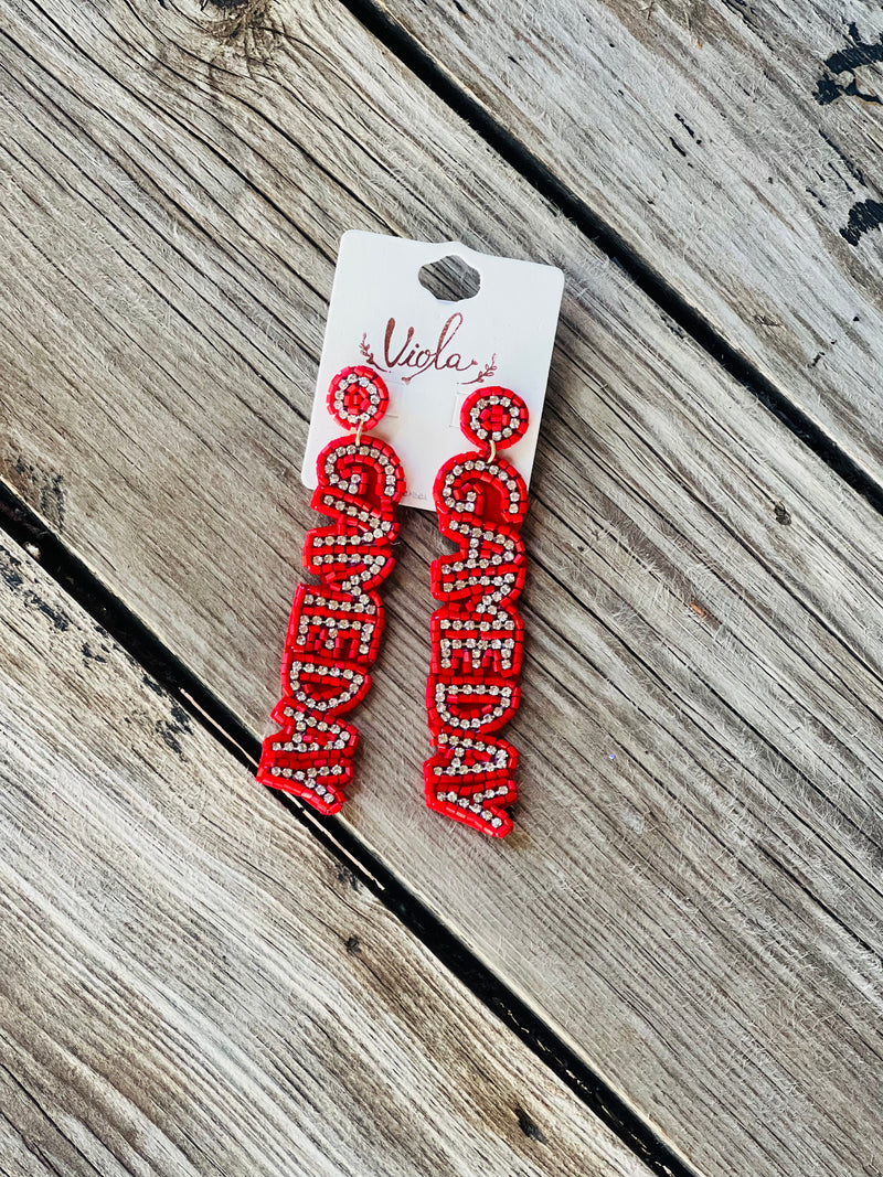 Red & White Bling Bead Gameday Earrings