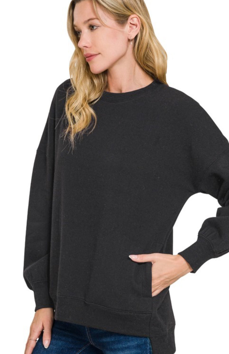 DEAL | Black Hi Lo Pullover w/Pockets