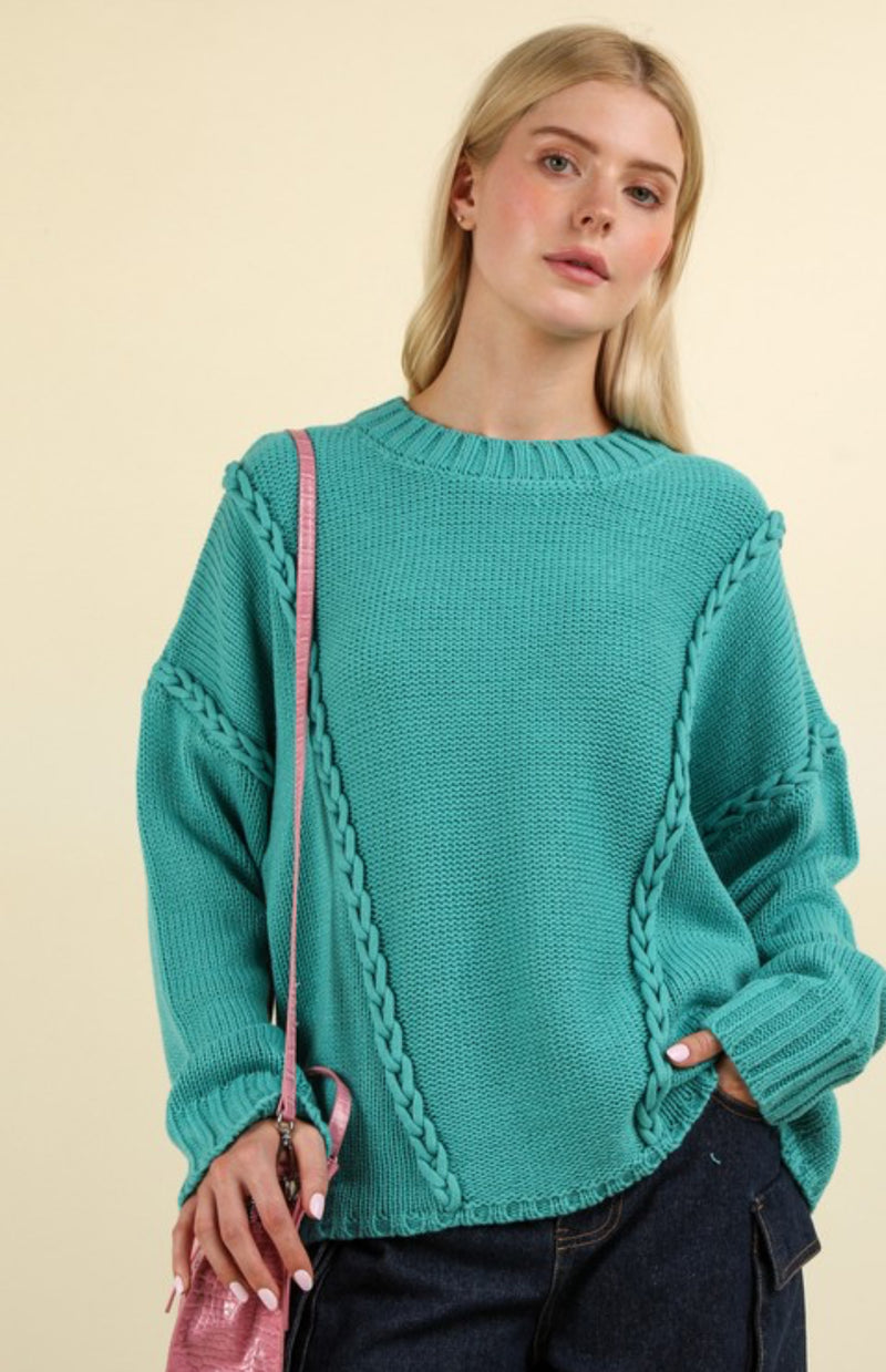 DEAL | Miracle Teal Braided Sweater