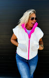 Maddox Reversible Pink & White Crop Puffer Vest