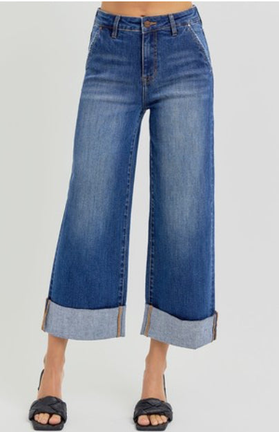 Risen | High Rise Wide Cuffed Ankle Jeans