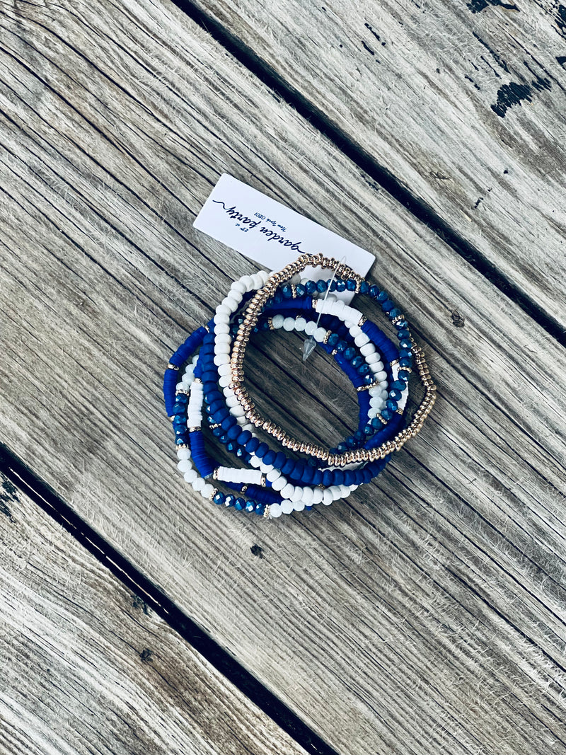 Blue & White Bleacher Babe Stacked Bracelets