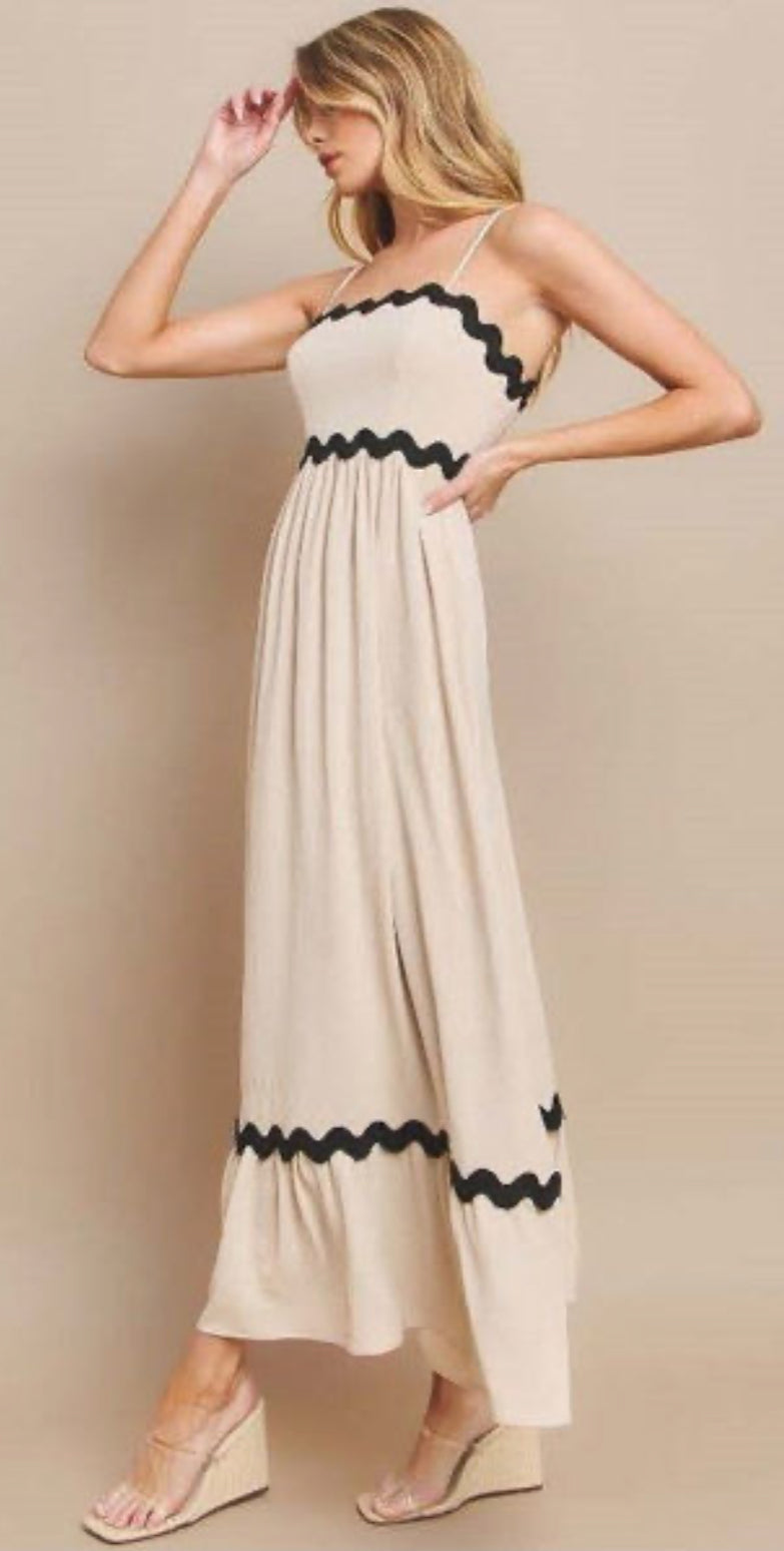 Ambry Cream & Black Rick Rack Maxi Dress