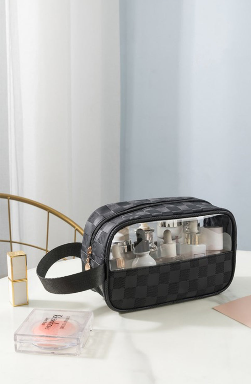 Black Checkered & Clear Cosmetic Bag