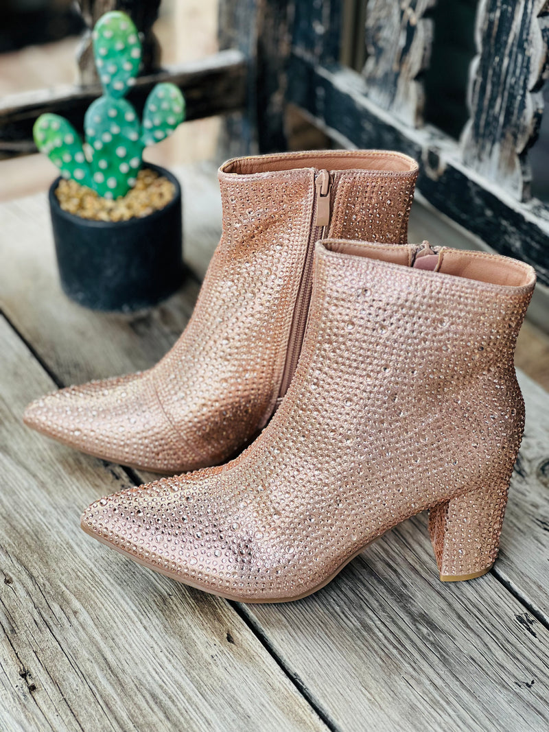 Lainey Rose Gold Rhinestone Booties