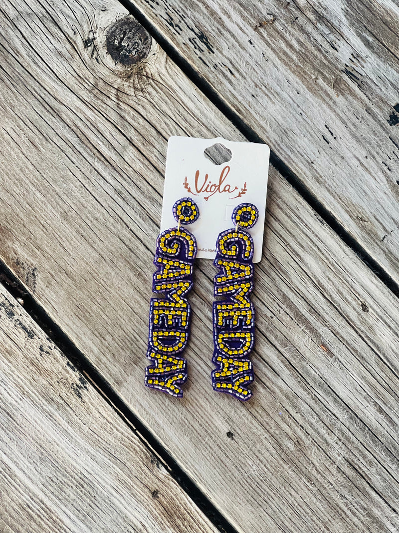 Purple & Gold Bling Bead Gameday Earrings