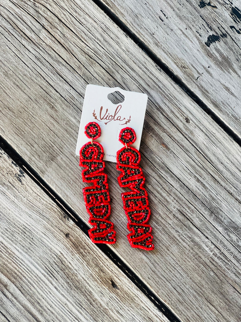 Red & Black Bling Bead Gameday Earrings