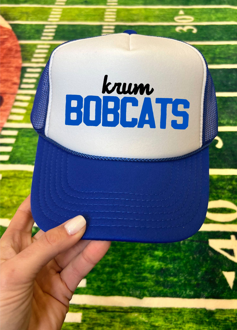 Krum Bobcats Team Duo Font Trucker Hats