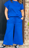 Royal Blue Getaway Textured Cropped Wide Pants