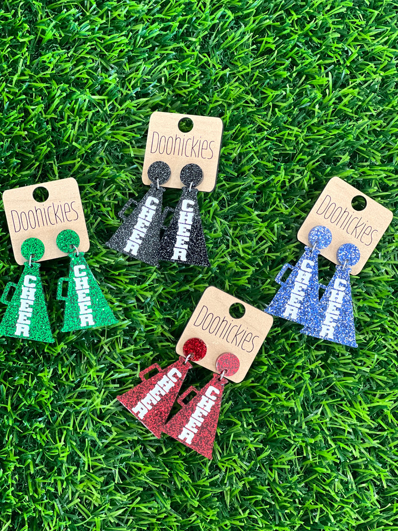 Cheer Glitter Megaphone Earrings