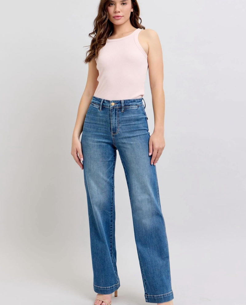 Judy Blue | High Rise Straight Contrast Thread Jean