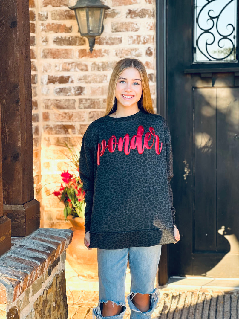 Ponder Red Metallic Puff Leopard Sweatshirt