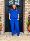 Royal Blue Getaway Textured Cropped Wide Pants