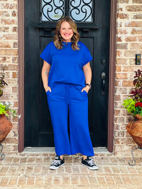 Royal Blue Getaway Textured Cropped Wide Pants