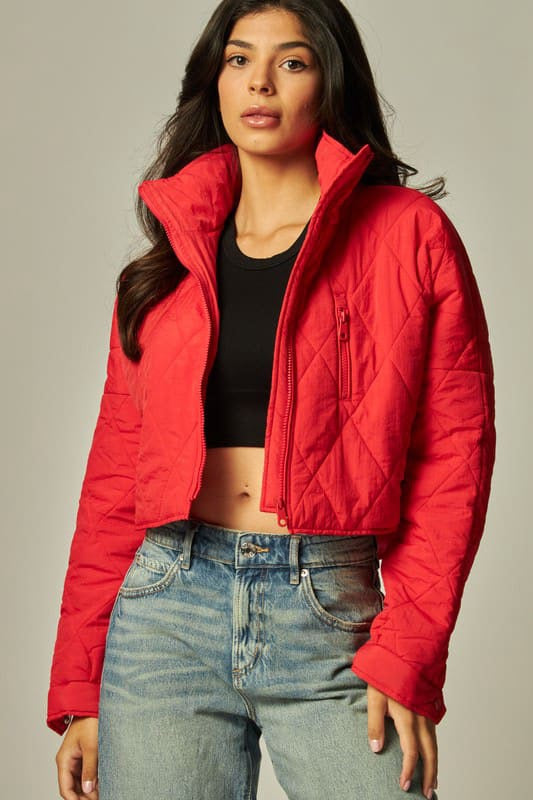 Red Quilted Crop Jacket