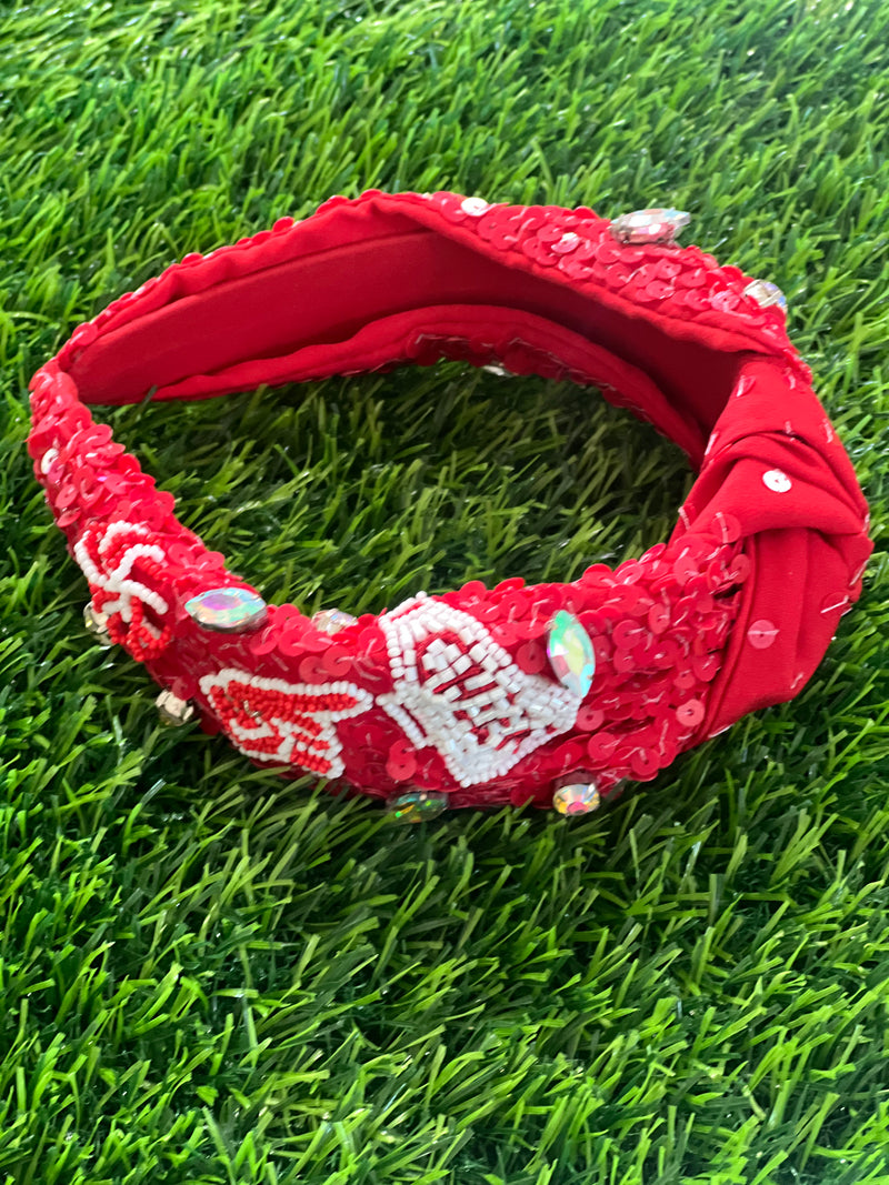 Red & White Cheer Bead Headband