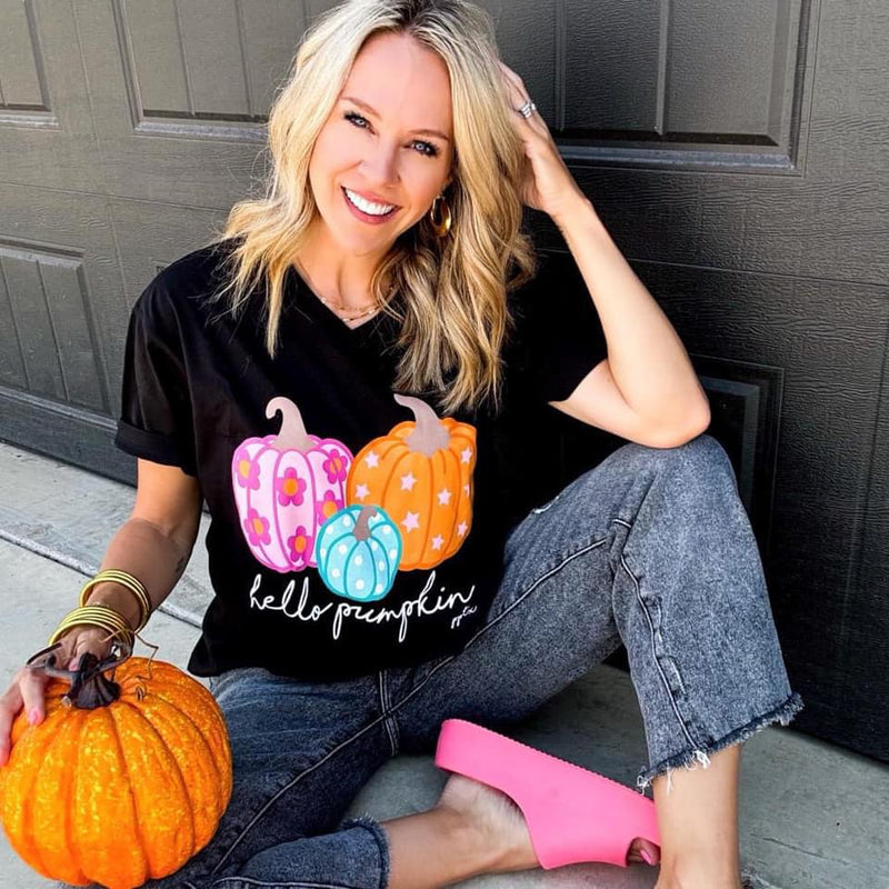 Hello Pumpkin Retro VNeck Tee