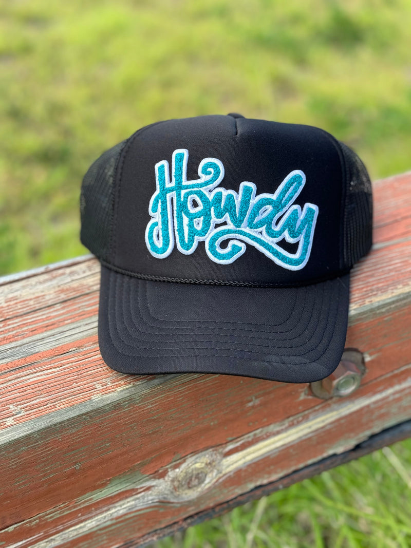 Howdy in Turquoise Chenille Foam Trucker Cap