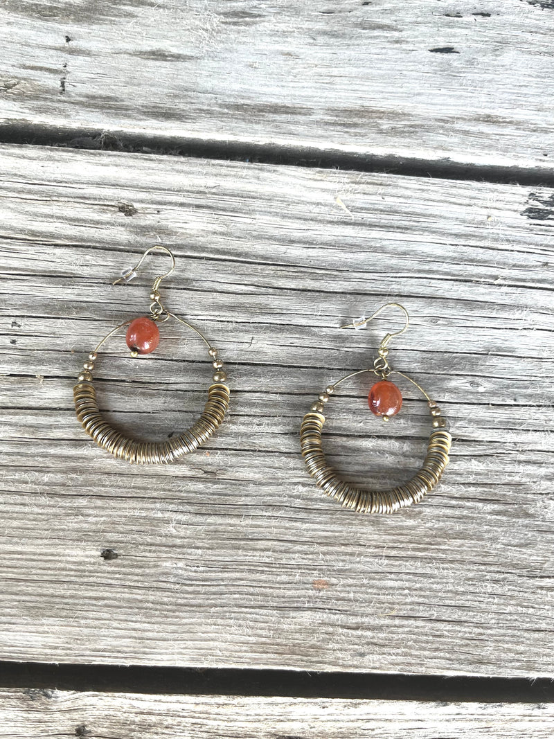 Gold Dangle Earrings with Disc & Beaded Details