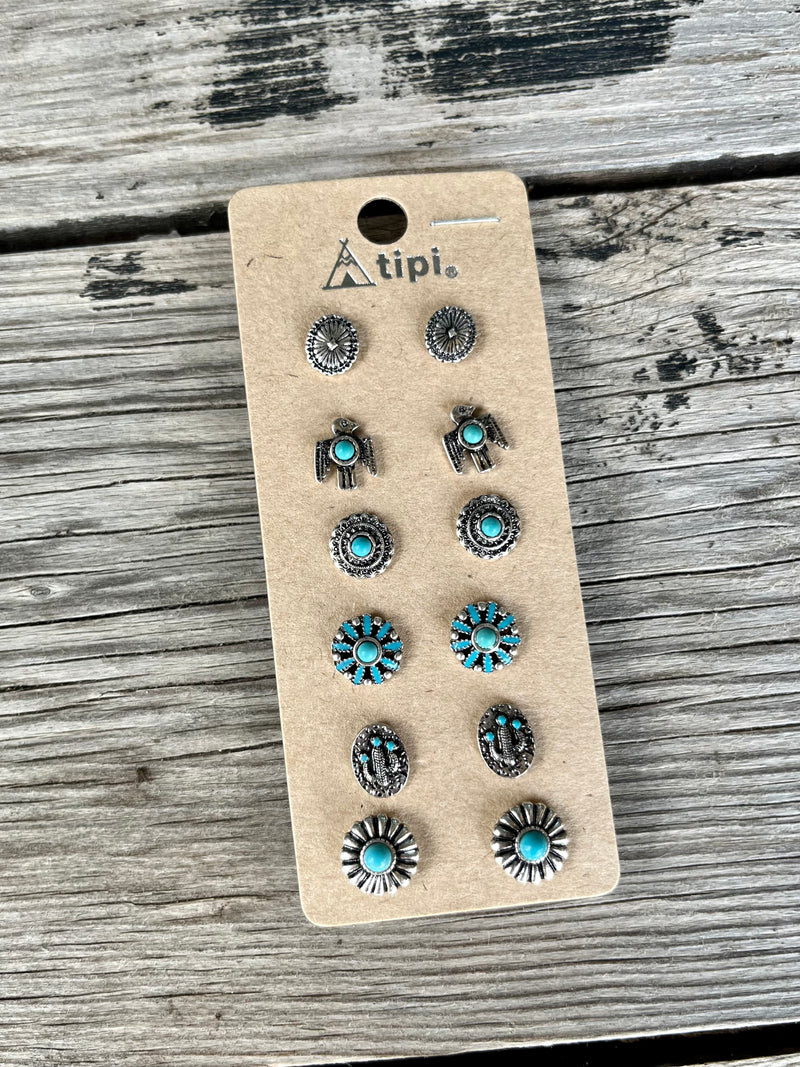 Thunderbird Stamped Concho Turquoise Mixed Stud Set