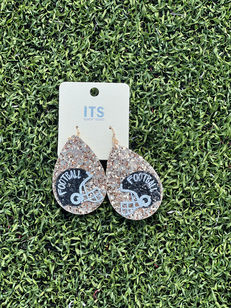 Gold Glitter Football Helmet Earrings