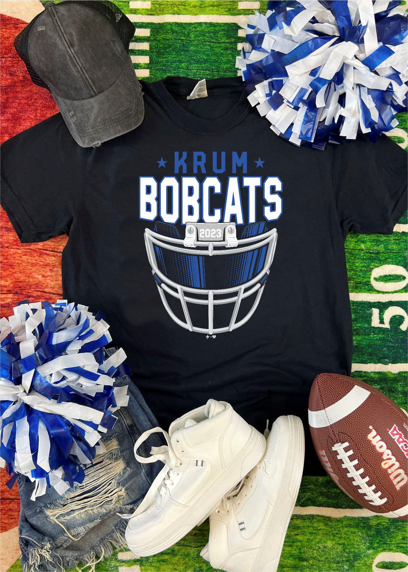 Krum Bobcats FBall Helmet Tee