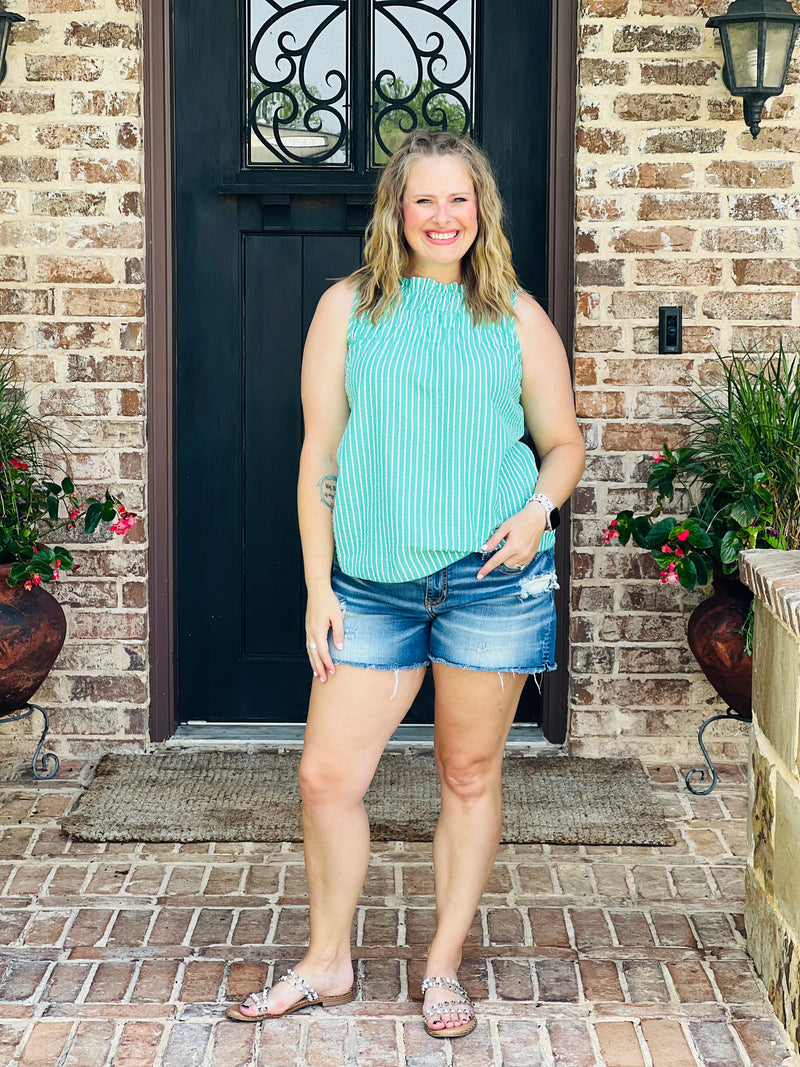 Maci Green Stripe Cinch Top Tank