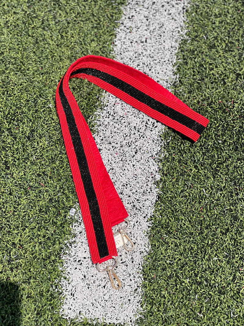 Red & Black Striped Bead Purse Strap