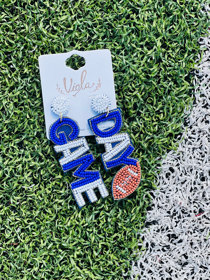 Blue & White FBall Game Day Bead Earrings