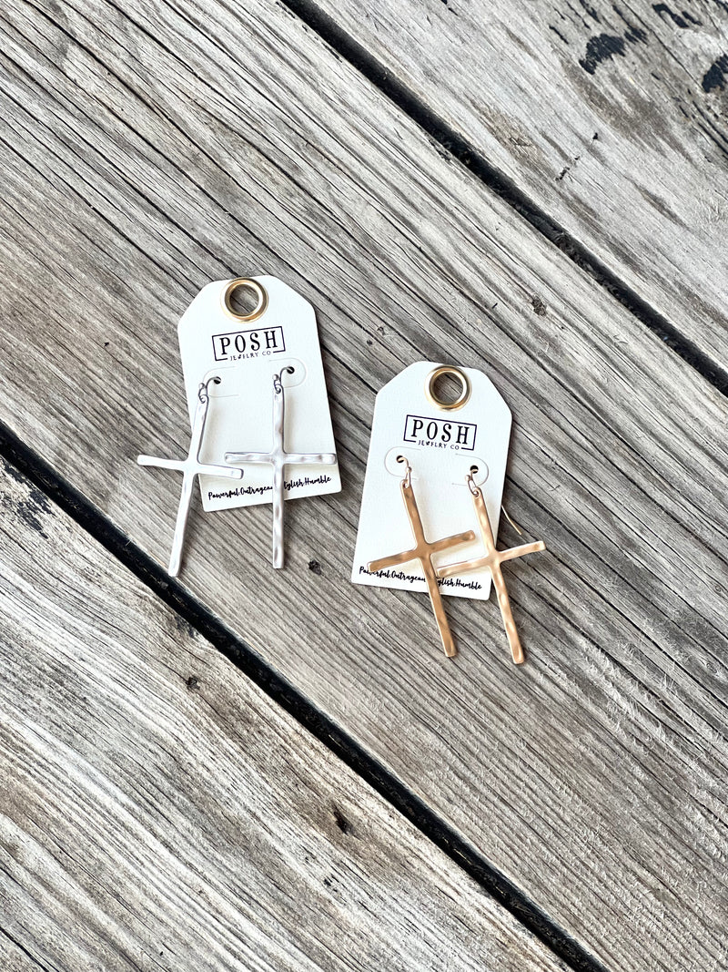 Faithful Ridged Cross Earrings