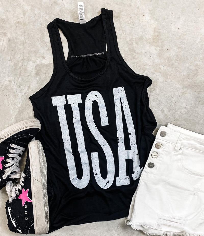 Black USA Distressed Print Tank