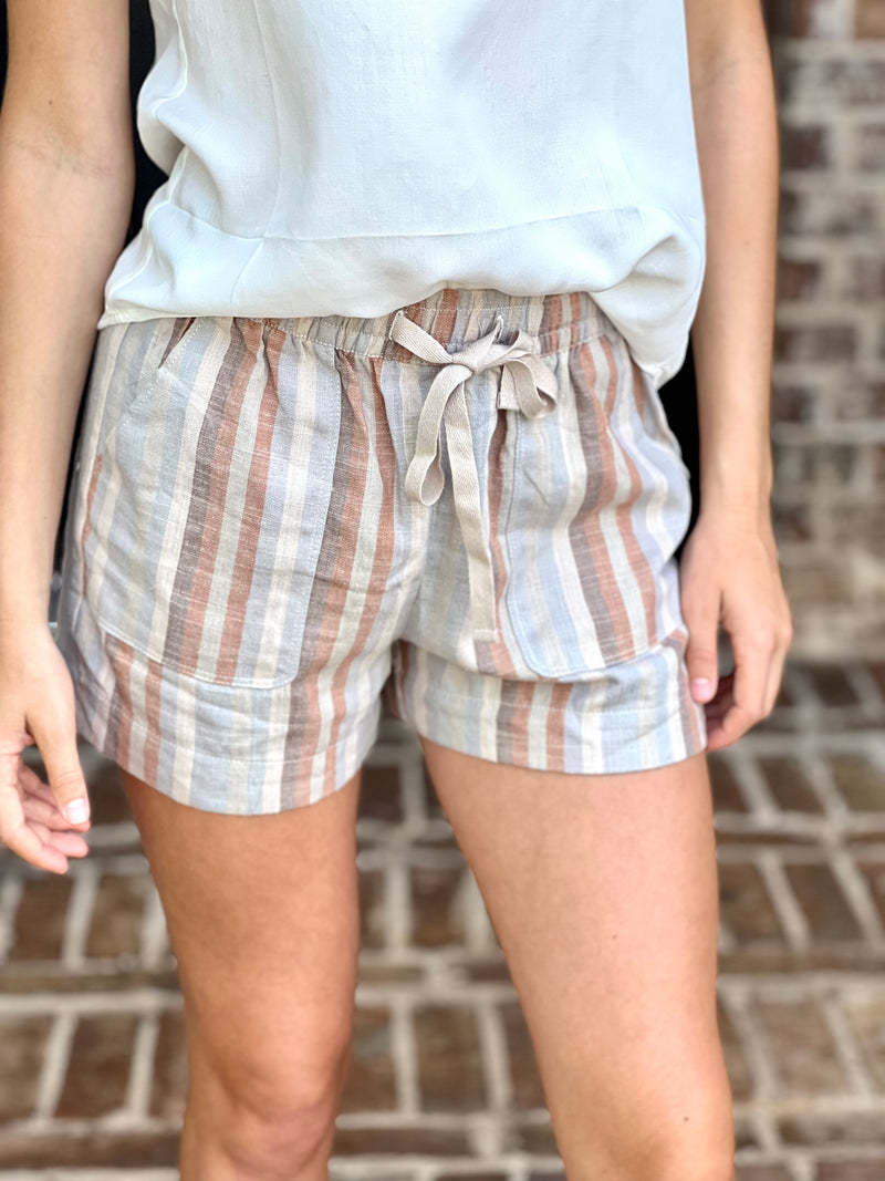 Multi-Colored Striped Linen Shorts