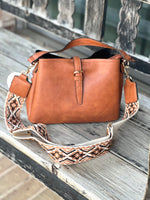 Uptown Buckle Flap Shoulder Bag with Aztec Pattern Strap