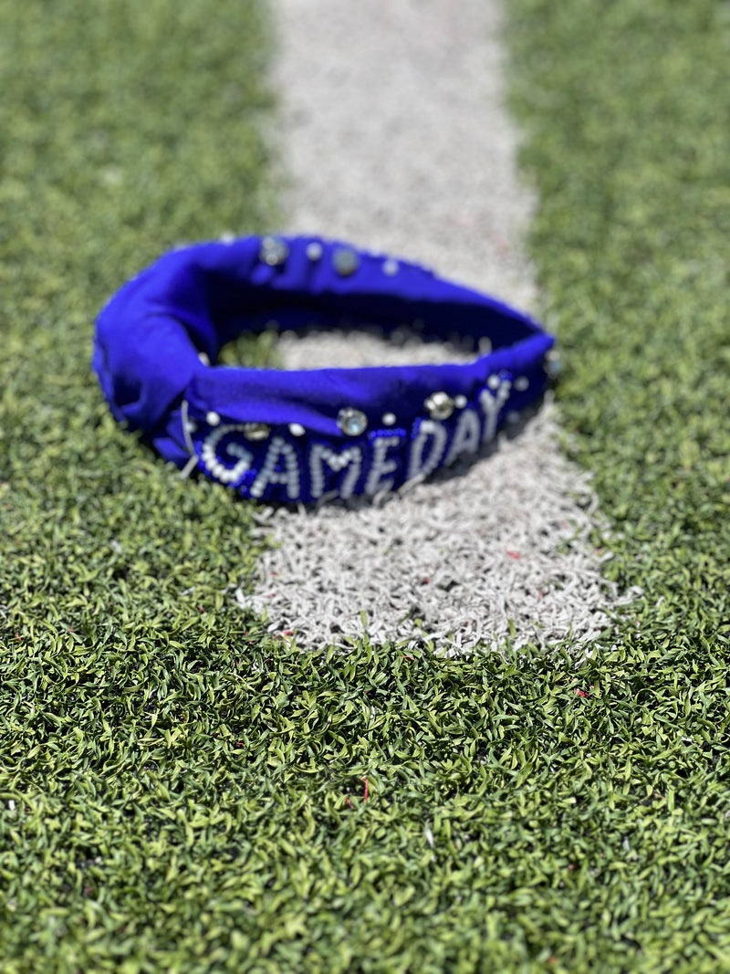 Gameday Blue Bead Seed Headband