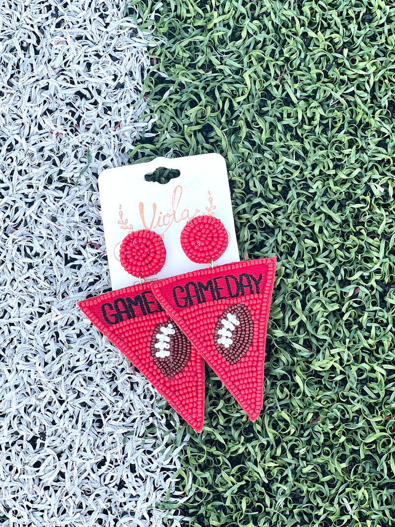 Red Game Day Pennant Bead Earrings