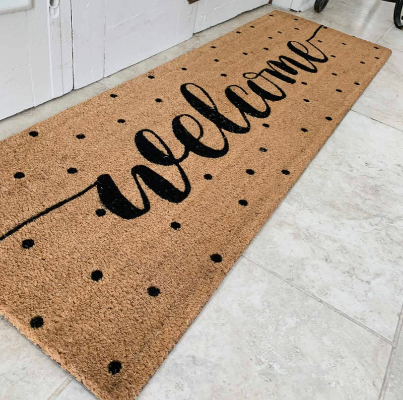 Welcome Polka Dot Coir Doormat 56x18